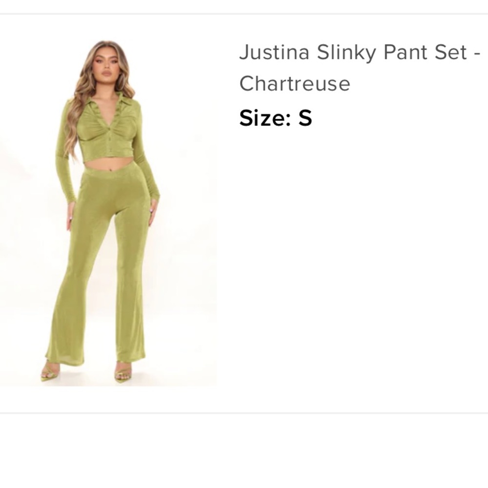 Fashion Nova Justine Slinky Pant Set - Chartreuse